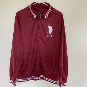 US Polo Assn Burgundy Full Zip Varsity Jacket Size Large